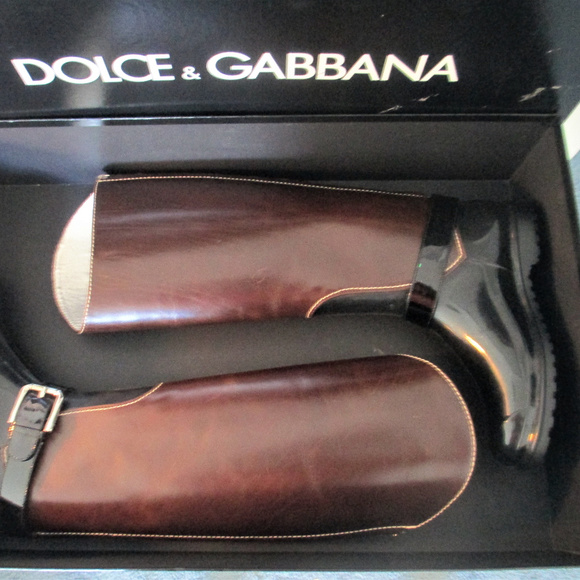 (NWT) Dolce & Gabbana, Riding Boots, Leather & Patent w/Rubber Size 6, - Picture 2 of 8